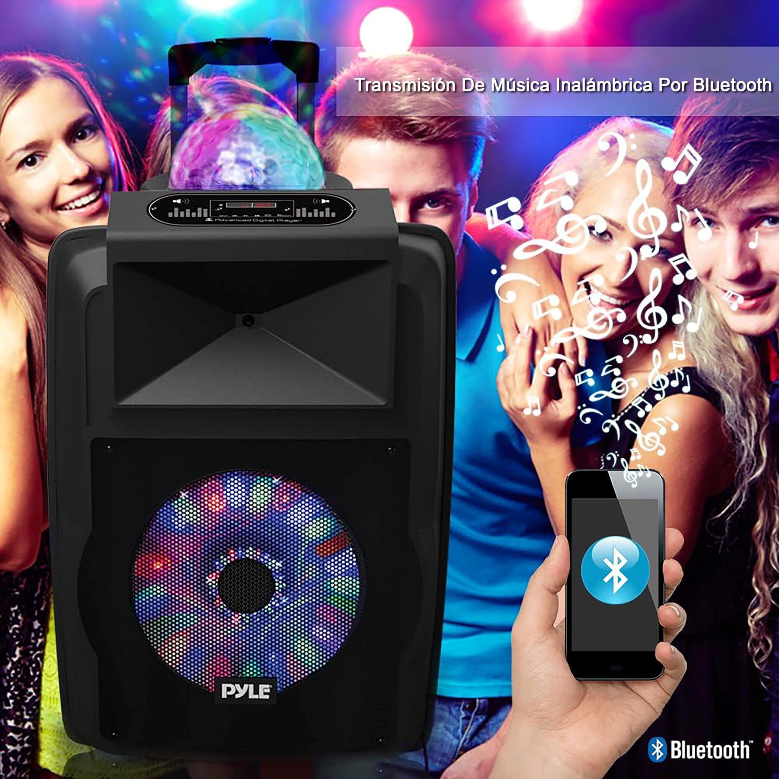 Pyle Enceinte Bluetooth,700W, Enceinte Active Karaoke, Haut Parleur Portable Rechargeable Alimenté par Batterie, Ensemble de Microphone avec Bluetooth MP3, USB, Micro SD, FM Radio, AUX,Lumières de DJ