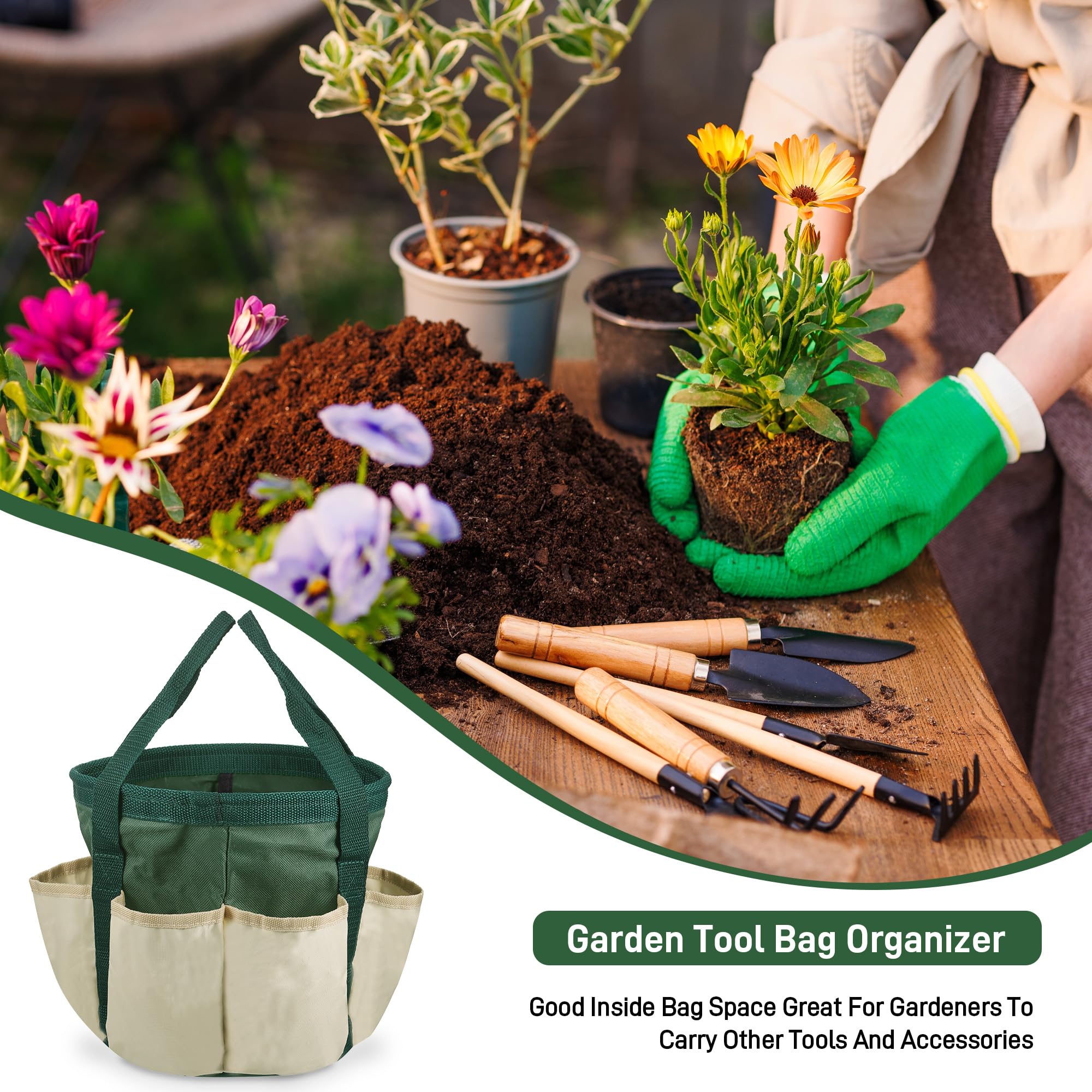 Borsa per Attrezzi da Giardino, 7.5" x 8" Organizer per Attrezzi da Giardinaggio, Tessuto Oxford Giardino Borsa con 6 Tasche Esterne, Tote Attrezzo da Giardino Portatile per Lavori di Giardinaggio
