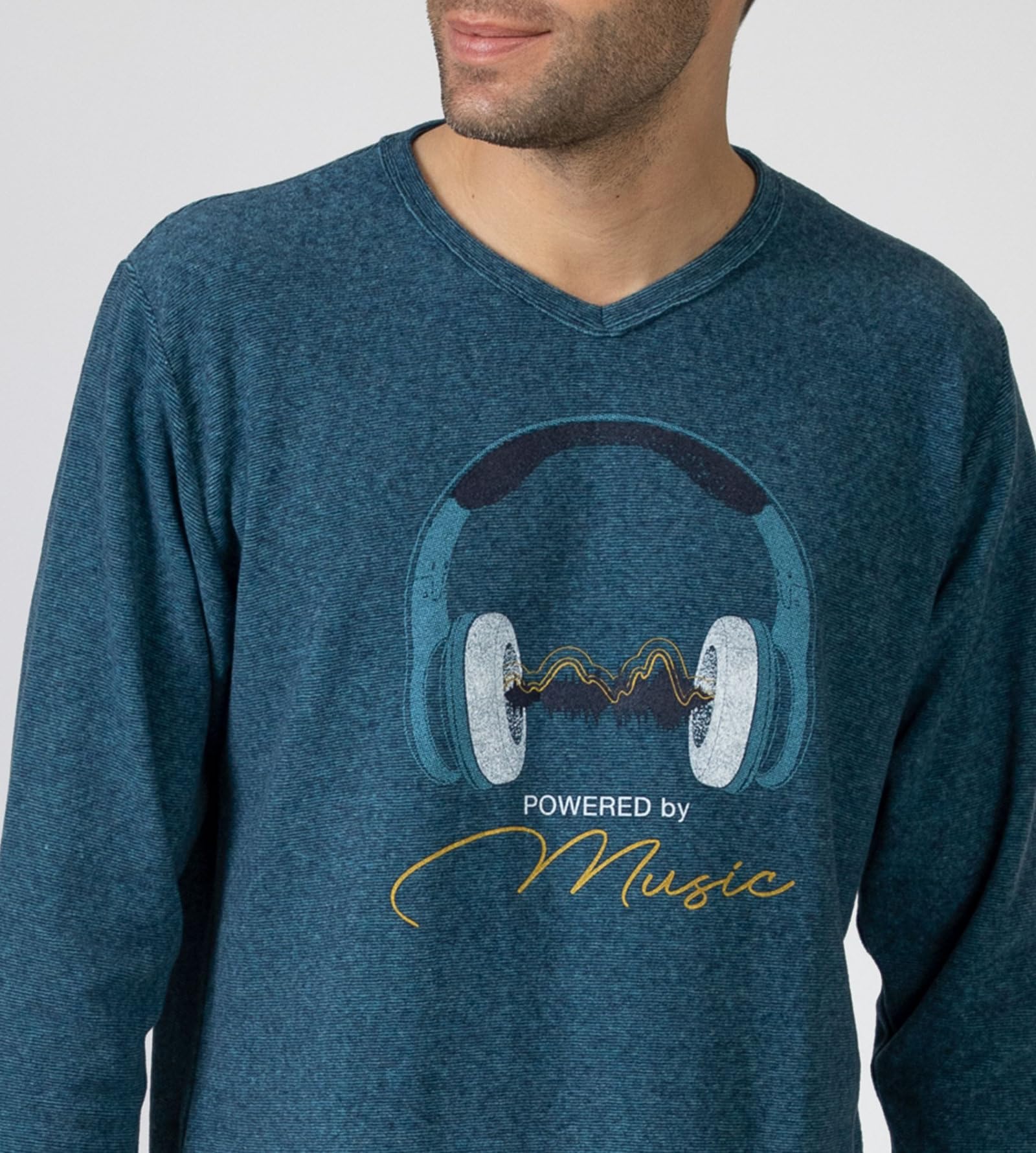 MASSANA Pijama de Invierno para Hombre P751324, Manga Larga, Conjunto de 2 Piezas, Algodón y Poliéster, Azul