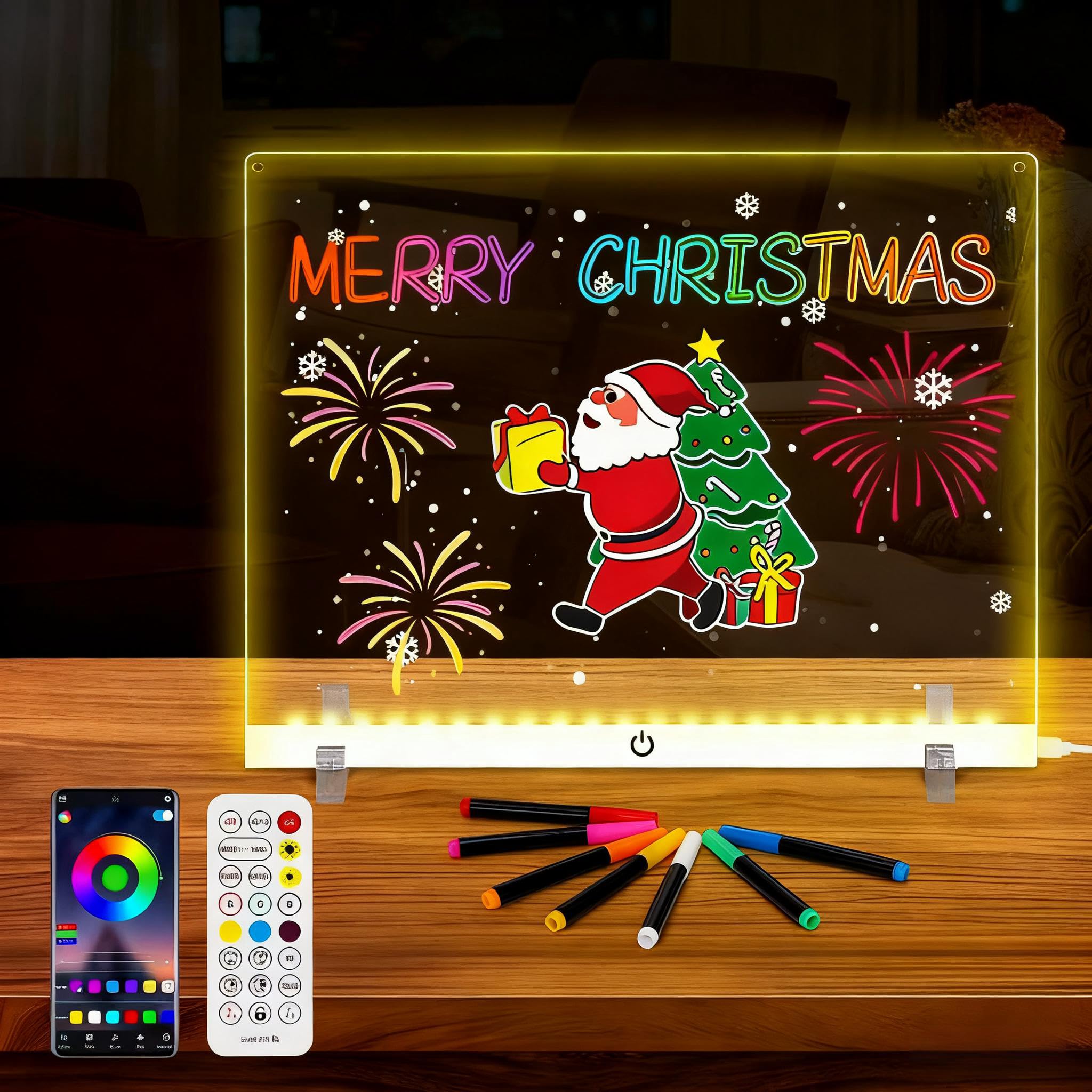 Doodle Glow, LED Note Board with Colors, 14.1"x10.9" Wooshneesham Acrylic Dry Erase Board, 16M-Color LED Light-Up Memo w/Music Sync, APP & Remote,