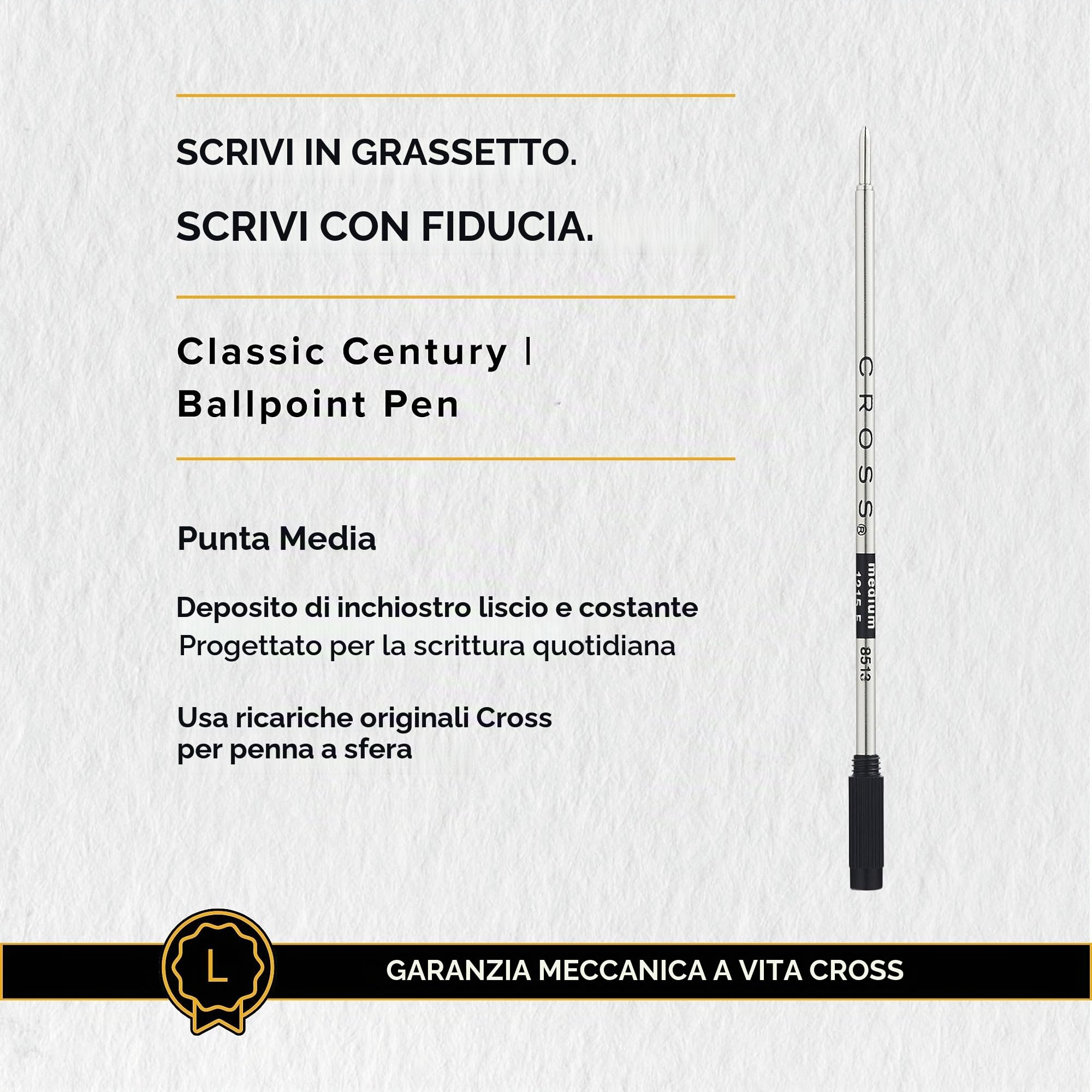 CROSS Classic Century - Penna a sfera classica nera con appuntamenti placcati oro 23 ct, con confezione regalo premium, penna a sfera media ricaricabile
