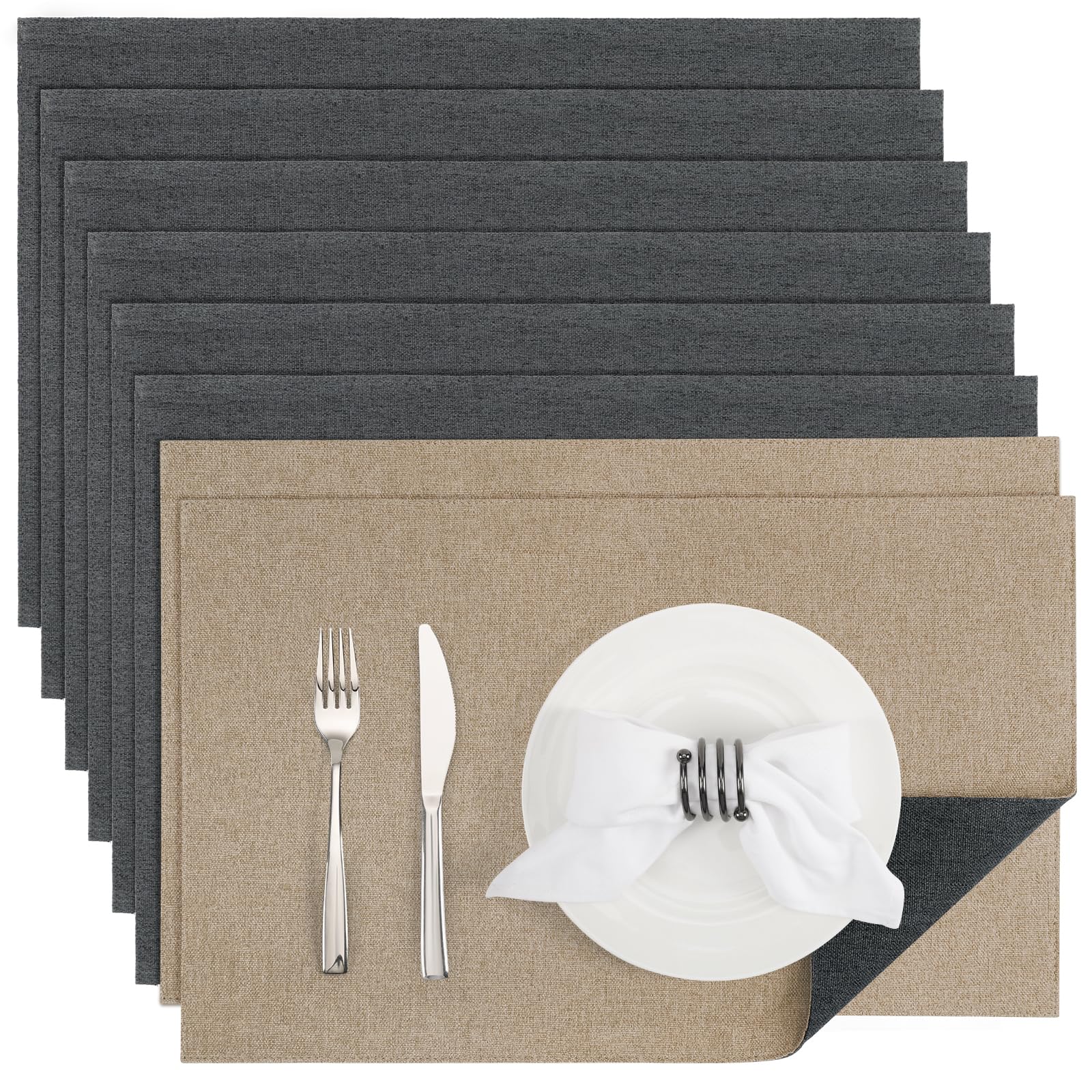 Banchif Platzsets Leinenimitat Tischsets Abwaschbar Tischsets Doppelseitigen Platzsets Stoff Platzdecken maschinenwaschbar 30 x 45 cm