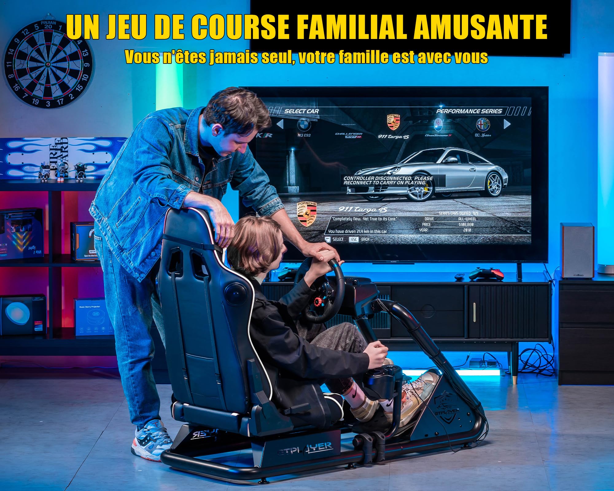 GTPLAYER Simulateur de Conduite, Siège de Simulation pour PC avec Haut-Parleurs, Support pour Volant et Pédalier,Blanc