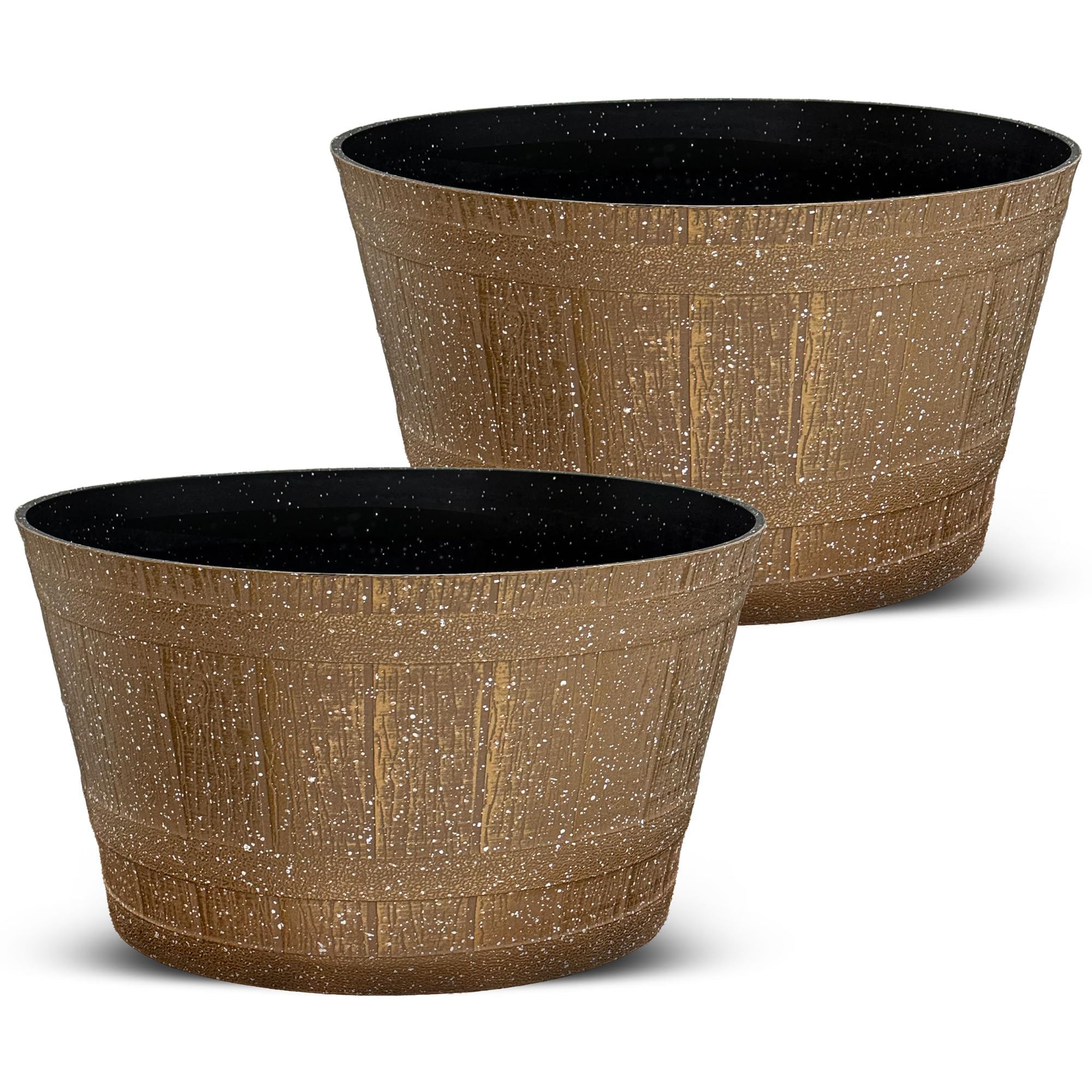 SG Traders Large Half Barrel Cask Planter, Indoor Plant Pot with Drainage Holes, Flower Pots Outdoor Garden Planters, 52 x 31cm - Pack of 2