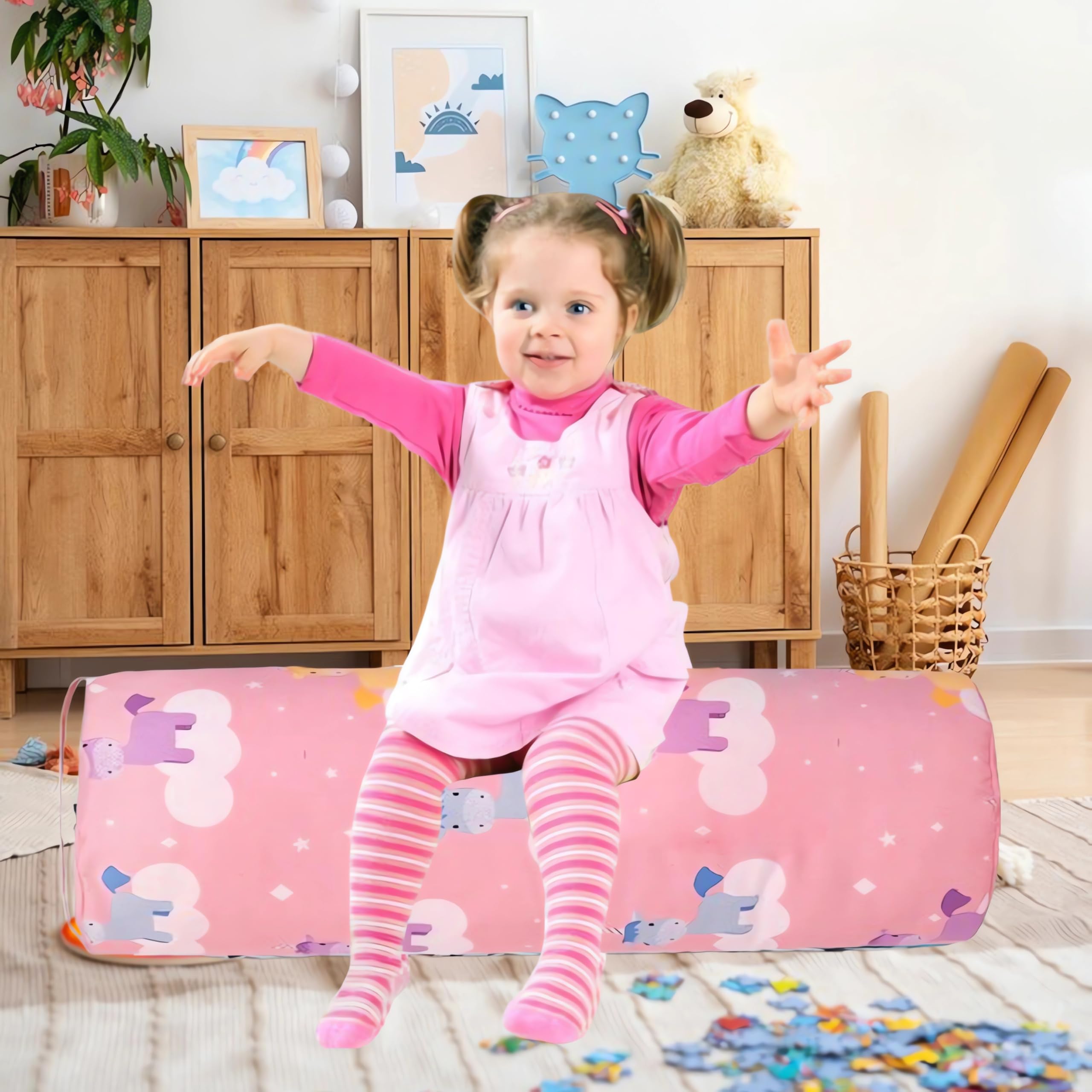 Sacchi a Fagiolo/Fodera per pouf cilindrica, Contenitori a Colonna Per Giocattoli Di Peluche, Oggetti e Sedili Per Bambini, Ragazzi e Ragazze, Telo Da Vela, Divano Per Bambini (Non Imbottito) (C)
