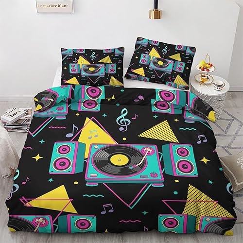 Miniatura 12 de Retro Boombox Duvet Cover King Size - Music Themed Bedding Set & Bedroom Decor, 3 Piece, Soft Microfiber Reversible Comforter Cover & 2 Pillow Brown