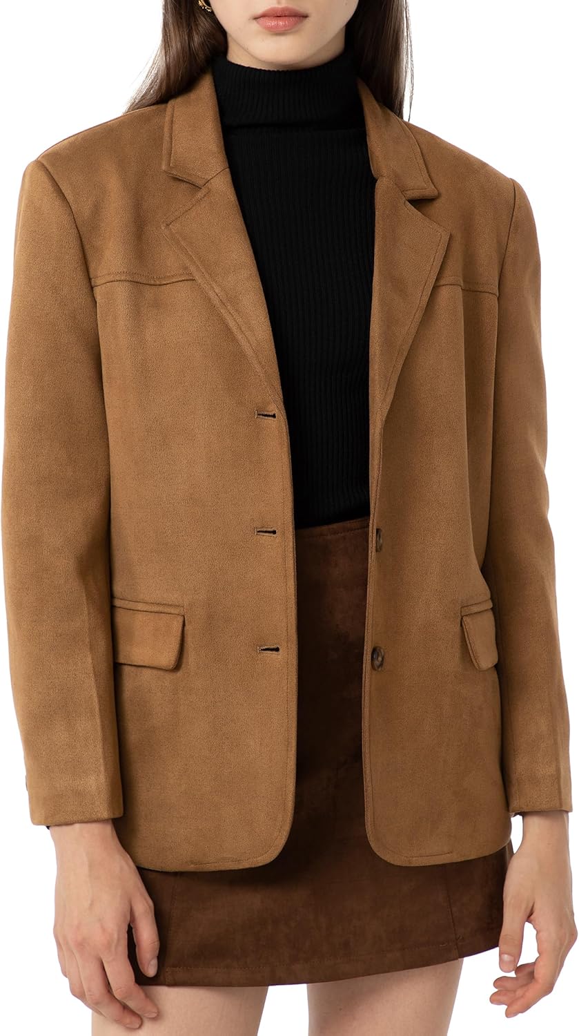Ababalaya Women's Faux Suede Blazer Jacket 2024 Fall Fashion Outfits Casual Winter Coats