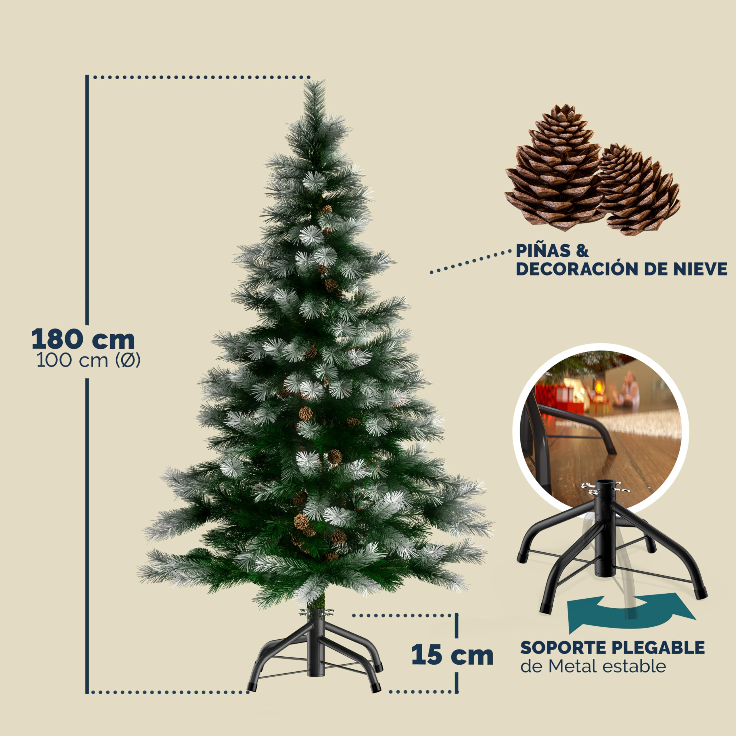 CASARIA® Árbol de Navidad Artificial Nevado Altura 180cm 810 Puntas con Soporte Agujas PVC Pino Arvore de Natal Decoración Navideña Exterior