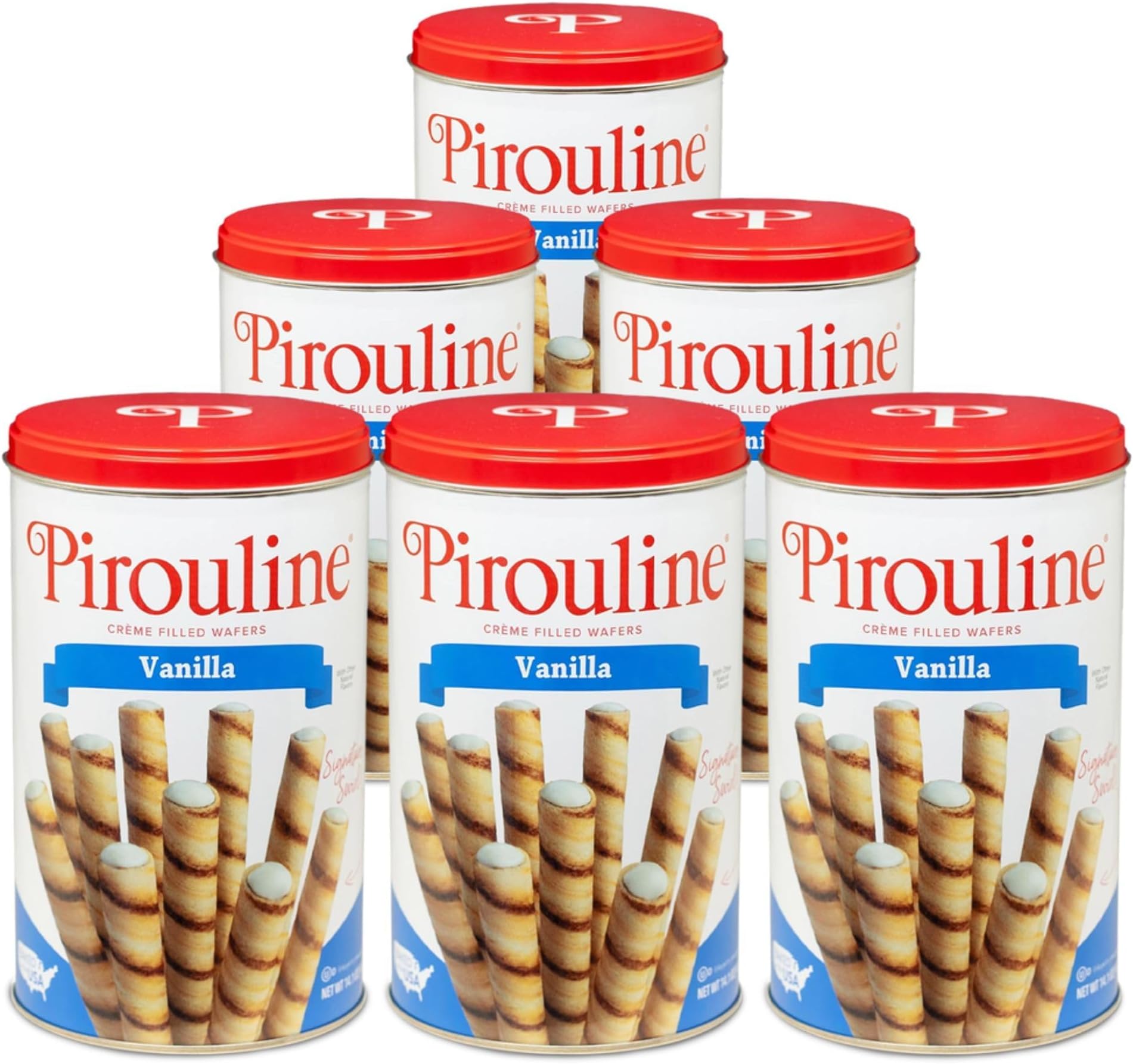 Pirouline – Vanilla Rolled Wafers – Rolled Wafer Sticks, Crème Filled Wafers, Rolled Cookies for Coffee, Tea, Ice Cream, Snacks, Parties, Gifts, and More – 14.1oz Tin 6 Pack