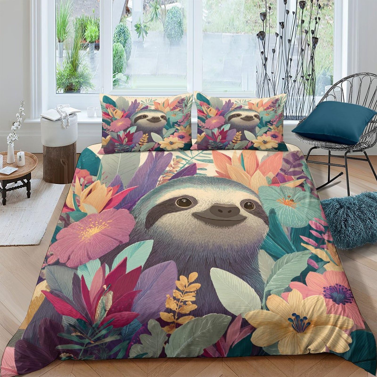 Ctjqhvkz Style-5 3D Printed Sloth Jungle Fitted Sheet Microfiber Soft Breathable Floral Mattress Cover For Bedroom Guest Room Decor Single（135X200cm）