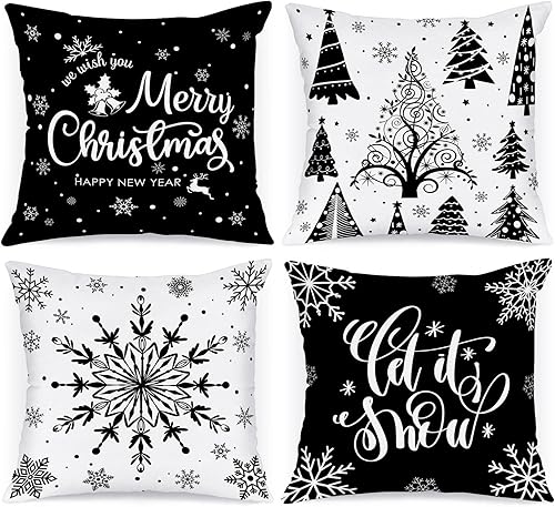 Miniatura 9 de Lanpn Juego de 4 fundas de almohada lumbares de Navidad blancas y grises de 12 x 20 pulgadas, fundas decorativas largas de Navidad con copos de