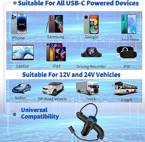 Miniatura 7 de Apple MFi Certified iPhone Car Charger Fast Charging, Braveridge 4.8A USB Power Cigarette Lighter Car Carplay Charger Adapter with 6FT Coiled