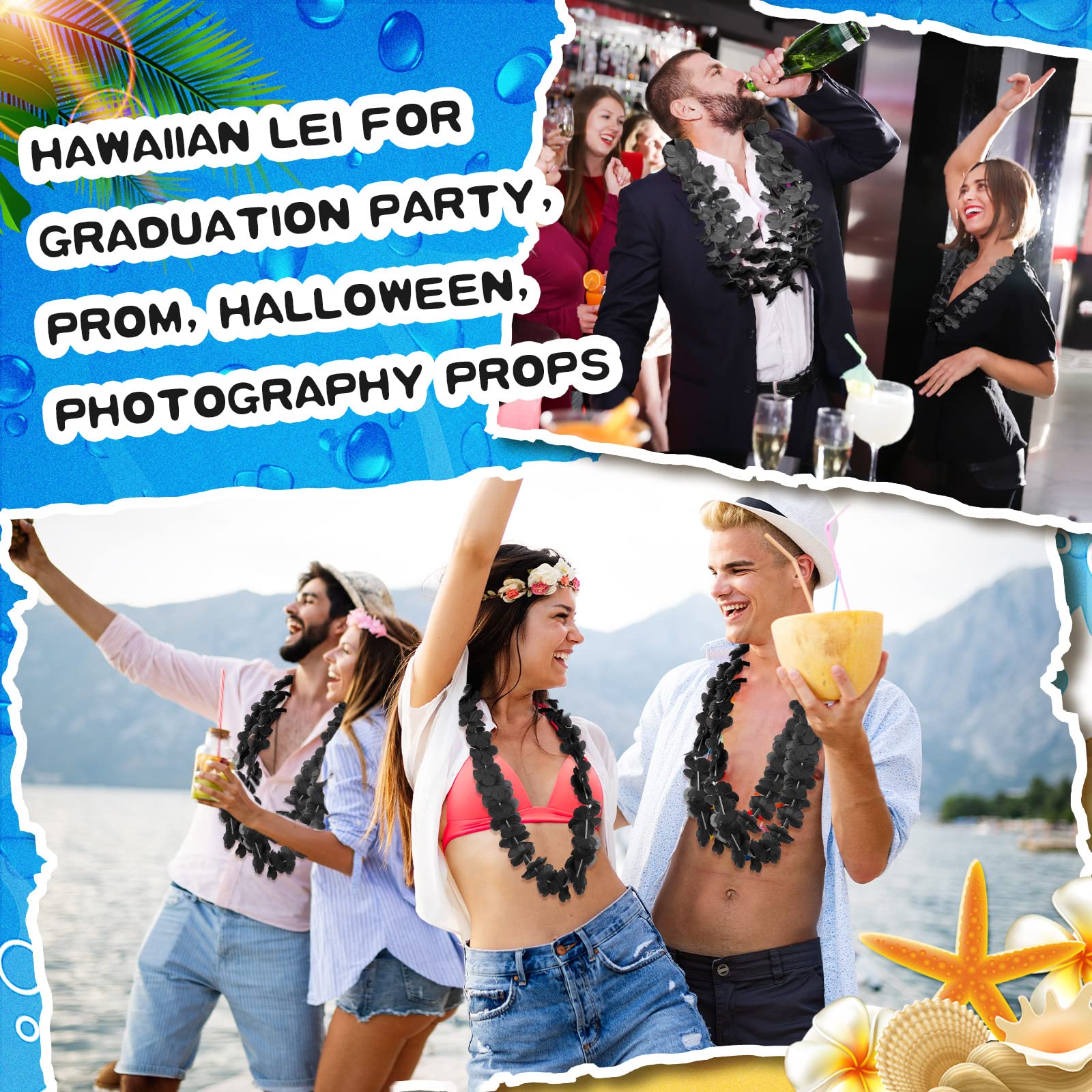 24 Counts Hawaiian Leis Necklace Tropical Flower Lei Floral Luau Party Decorations Hawaiian Flower Necklace Luau Necklaces Hula Dance Garland Headbands for Beach Birthday Wedding Party