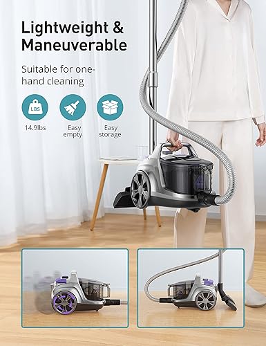 Miniatura 6 de Aspiron Aspiradora de recipiente, aspiradora mejorada de 1600 W sin bolsa, rebobinado automático del cable, filtro HEPA H13, gran capacidad de 3.7