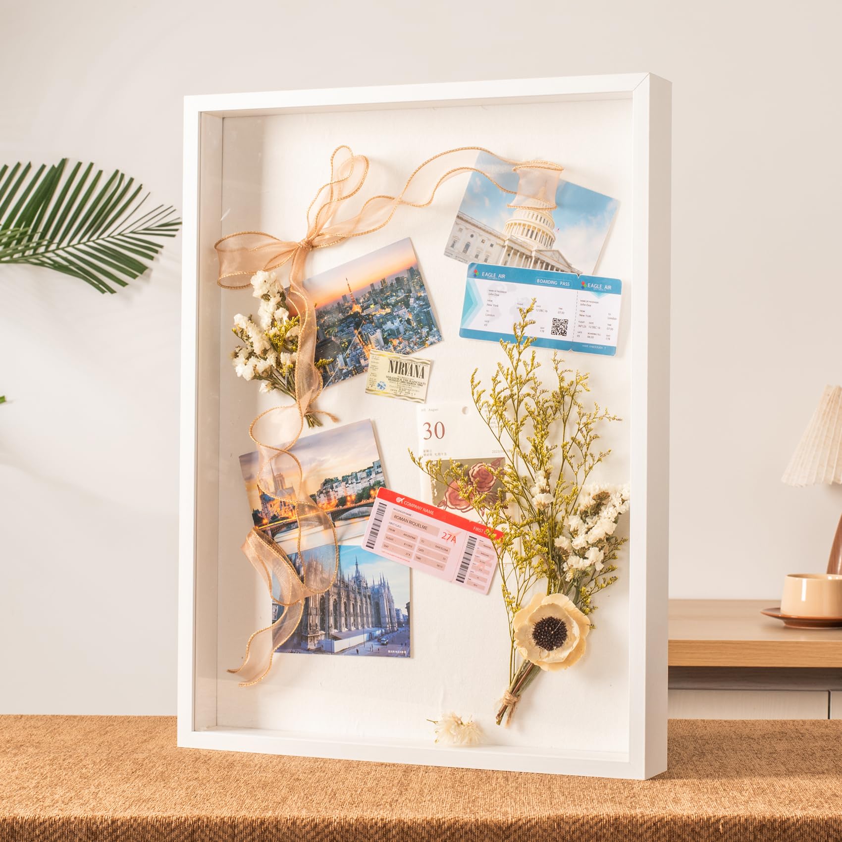 Cornice 3D profonda per ombre 40 x 60 cm con pannello ispessito e retro in morbido lino, 40 x 60 cm, cornice bianca 3D profonda per foto in jersey, articoli di laurea, regali commemorativi per