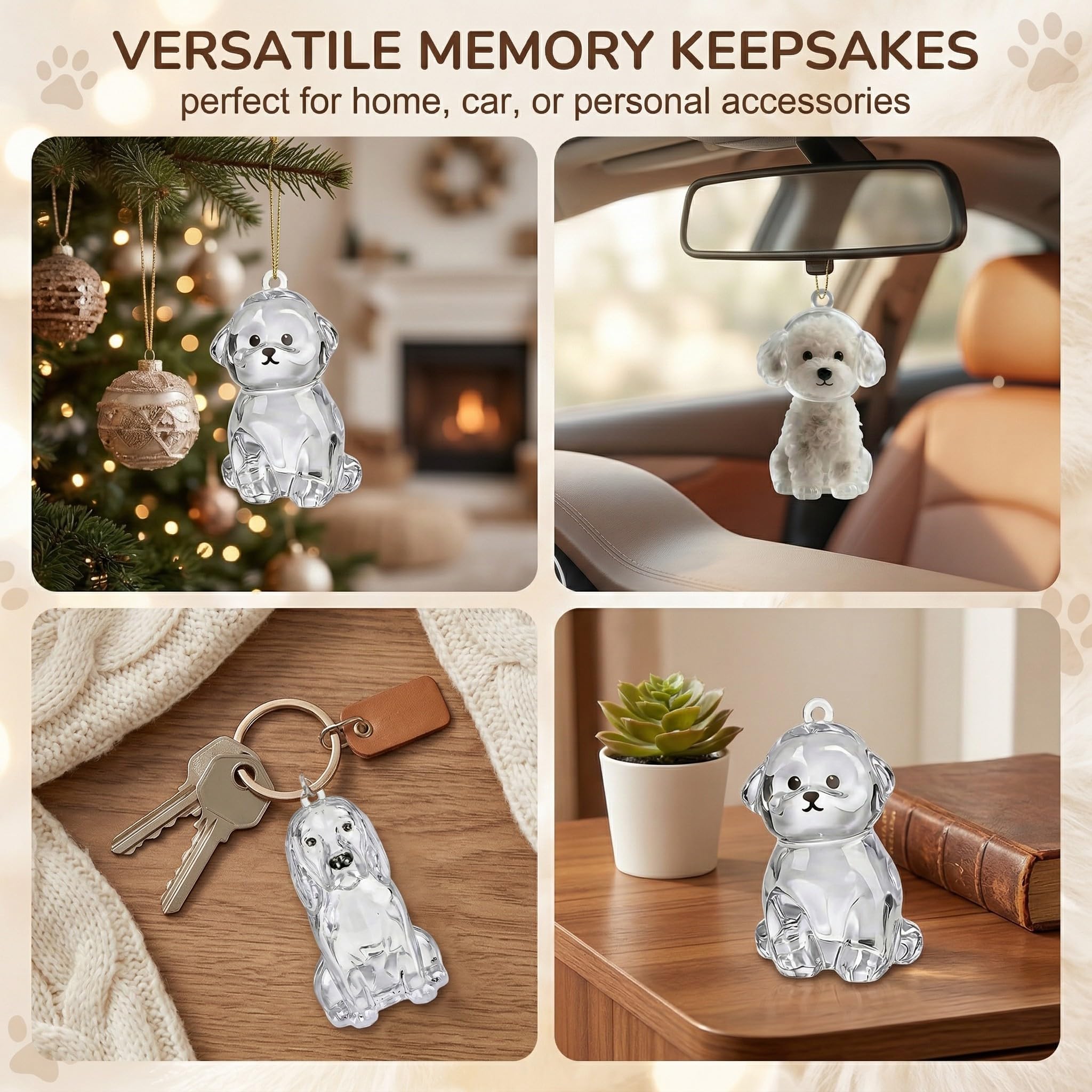 Set di 3 Ciondoli Porta Pelo Cane Ricordo, Mini Contenitore Commemorativo per Peli Animali (Teddy, Bichon e Golden Retriever), Souvenir Portatile in Plastica per Amanti dei Cani