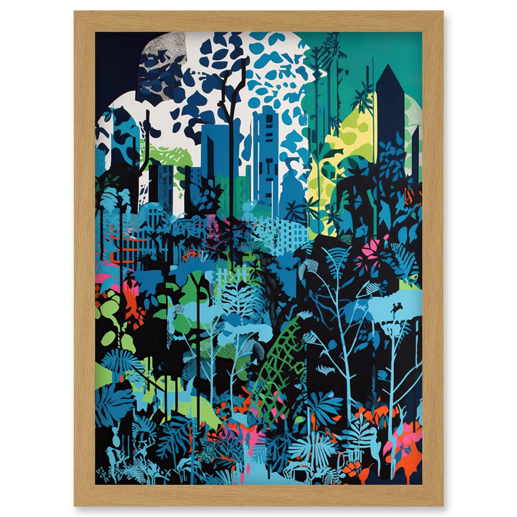 Artery8 Singapore Forest Cityscape Modern Bold Landscape Artwork Framed Wall Art Print A4