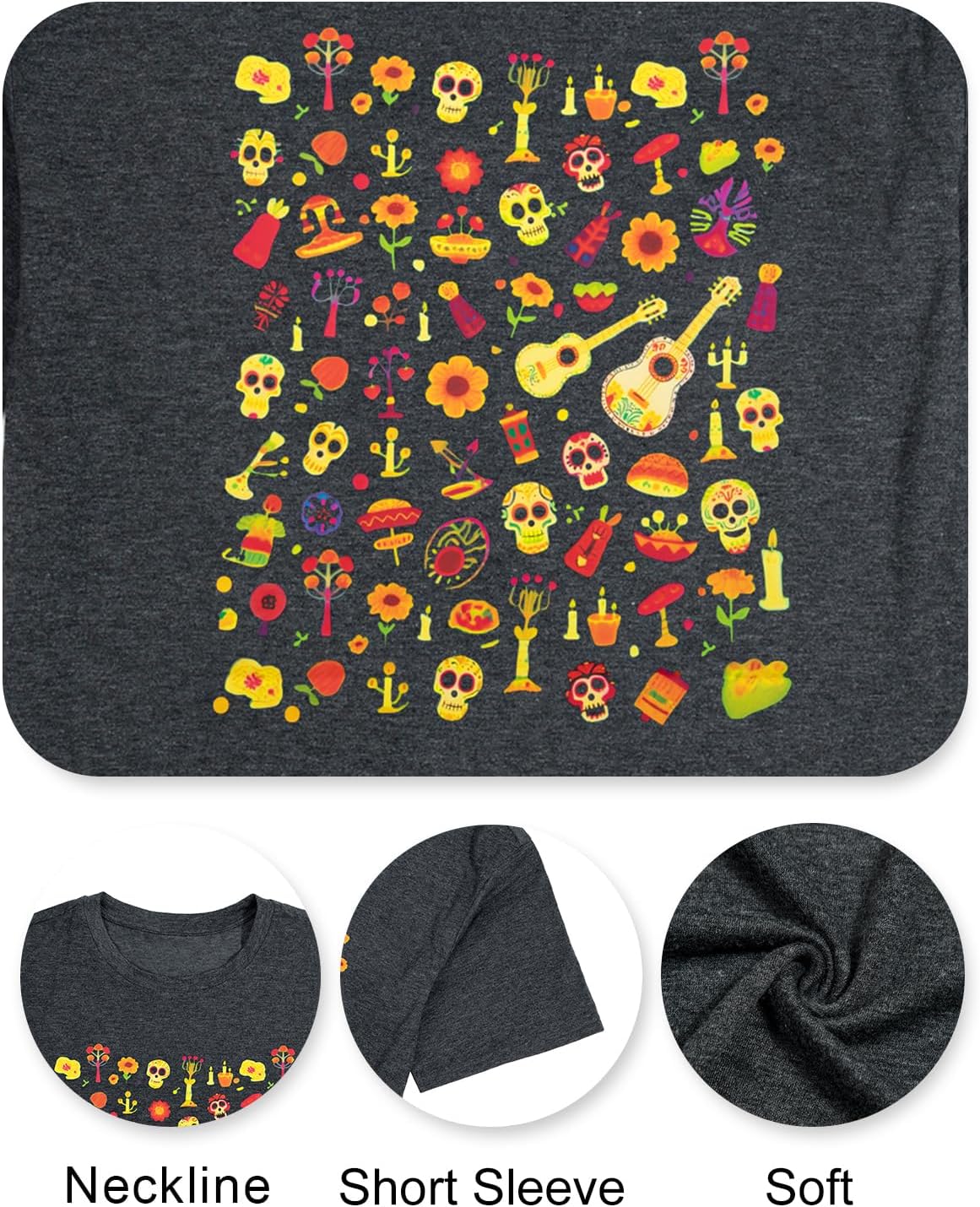 Mexican T-Shirt for Women Dia De Los Muertos Skeletons Sugar Skull Shirt Funny Tee Tops - Image 6