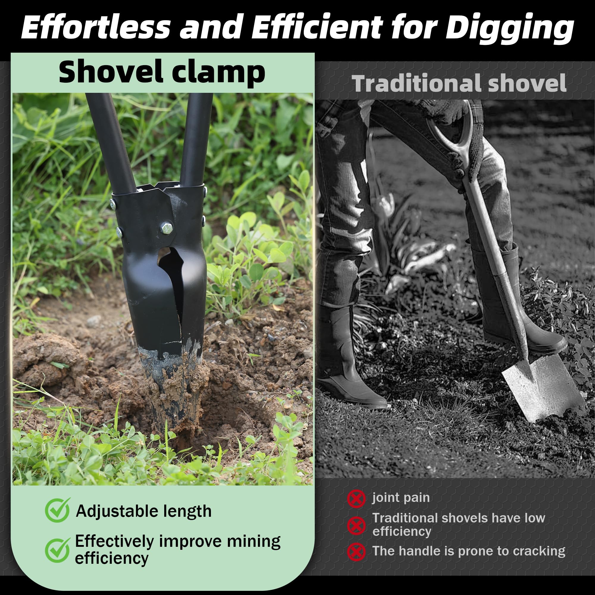 LLARGUEST Strumento per scavare fori da 137 cm, in metallo resistente, strumento manuale nero per trapianto, campeggio, giardinaggio.