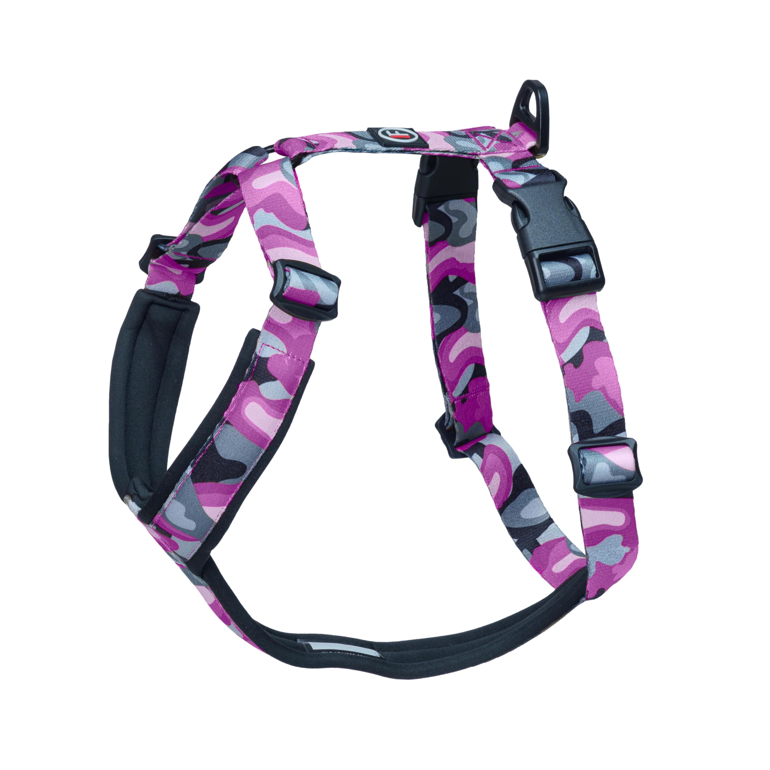 FINNERO CAMOCOLOR adjustable dog harness, Y-shaped with neoprene padding, sporty comfortable easy to use harness (pink, M)