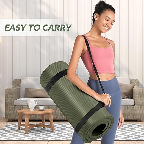 Miniatura 9 de BalanceFrom - Tapete multiuso para practicar yoga, 12 de pulgada de grosor, extragrueso, alta densidad, antirrotura con correa de transporte y