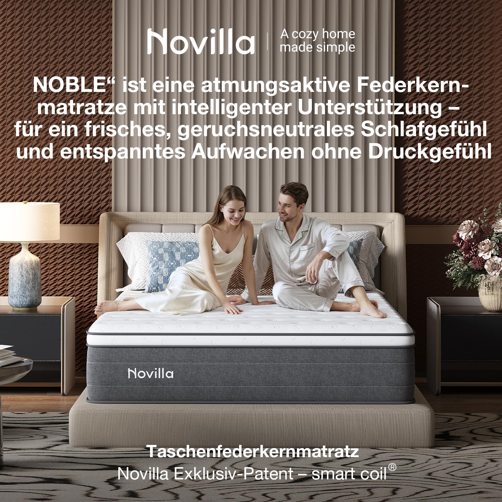 Novilla Matratze 90x200, H3 7 Zonen Taschenfederkernmatratze für gezielte Unterstützung, Wellenförmige Komfortschaumschicht für verbesserte Atmungsaktivität, Öko-Tex Zertifiziert, Höhe 22 cm