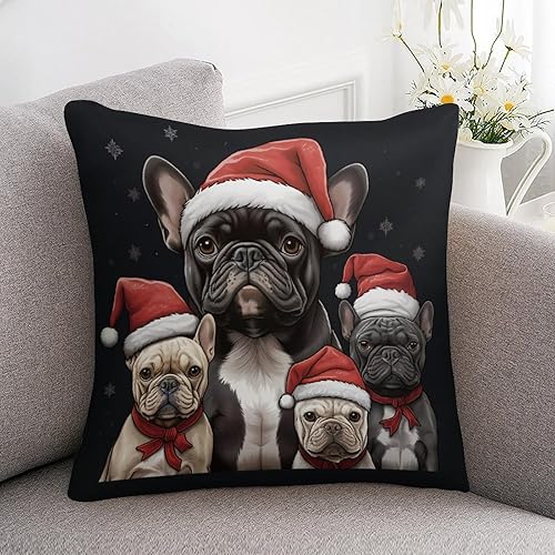 Miniatura 7 de Fundas de cojín de satén con sombrero de Papá Noel, decoración divertida de perro, funda de cojín decorativa, suave y lujosa, cremallera oculta de