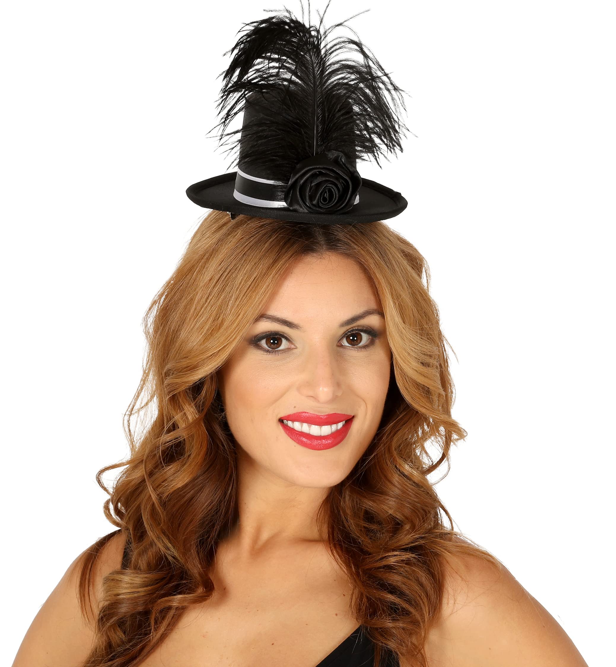 FIESTAS GUIRCA, S.L. Mini sombrero de copa negro y rosa brillante plumas mujer
