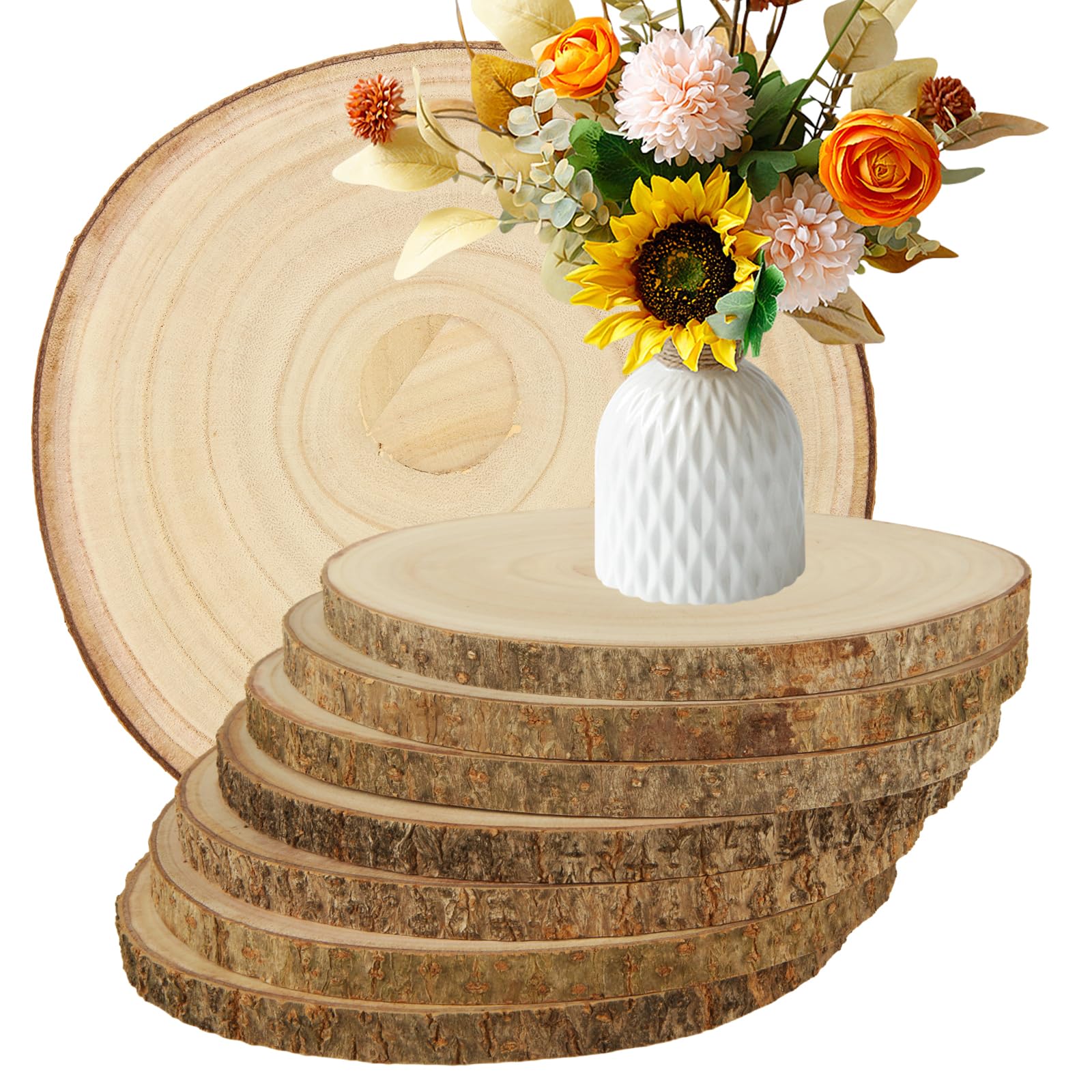 Tranches de bois brut WOPPLXY (8 pcs, 23-25 cm) pour décoration de table rustique