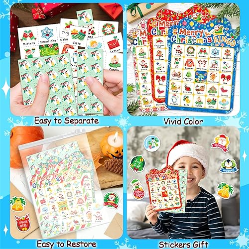 Miniatura 4 de Juego de bingo de Navidad para niños de 24 jugadores, tarjetas de bingo de Navidad, juegos de fiesta de Navidad para familia, escuela, aula,