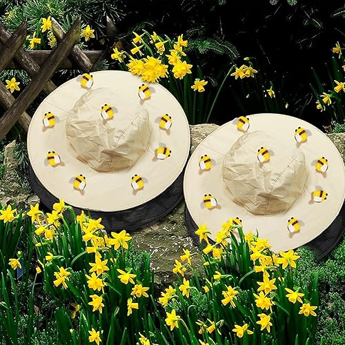 Miniatura 7 de Juego de 47 piezas de apicultores, incluye 2 sombreros de abeja y velo, 15 abejas de bola de pelo y 30 cintas redondas de doble cara, sombreros de