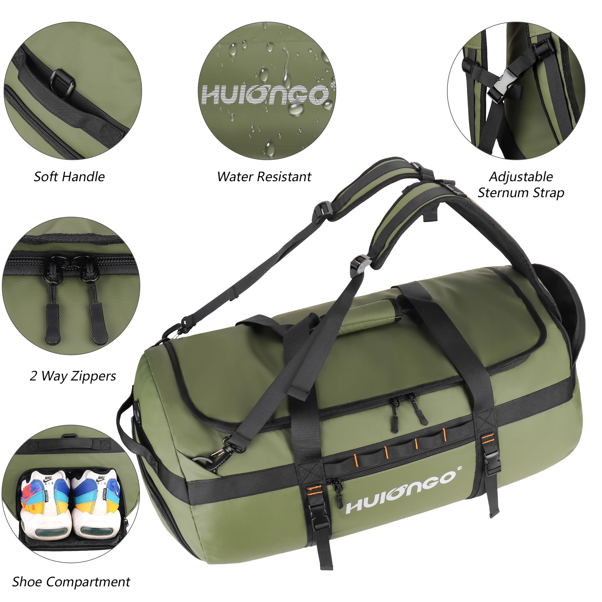 Hulongo Borsone da Viaggio Grande Zaino Sacca Sportiva 35L Borsa da Palestra Donna e Uomo con Scomparto per le Scarpe e Tracolla 3-In-1