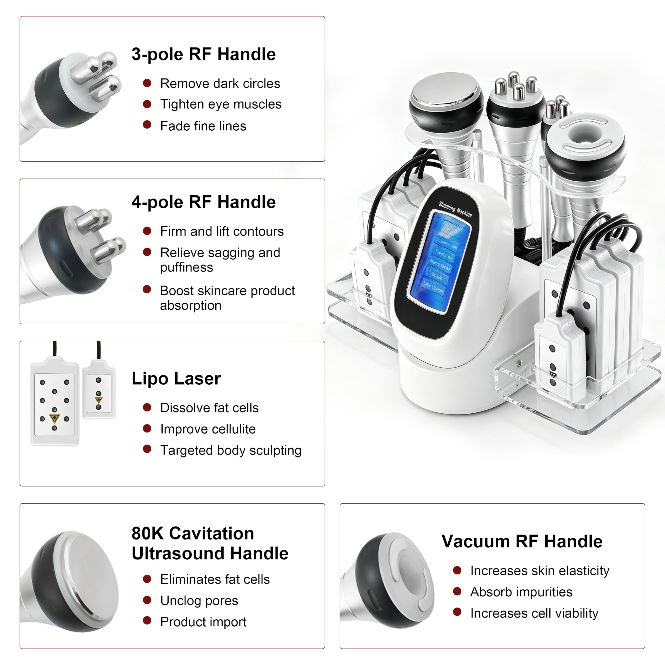 Elitzia 5 in 1 Body Sculpting Machine Skin Tightening for Home & Salon Use with 40K Cavitation, RF, Vacuum RF, Lipo Laser Pads Multifunctional Beauty Device Fullbody Contouring ETLW202T