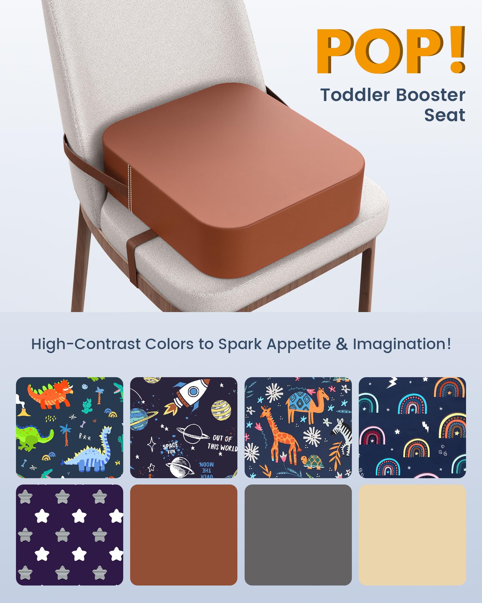 Asiento elevador de silla de cocina, cinturones de seguridad ajustables, asiento elevador de silla de cocina, cojín elevador de apoyo fuerte, poliuretano fácil de limpiar, extraíble y portátil
