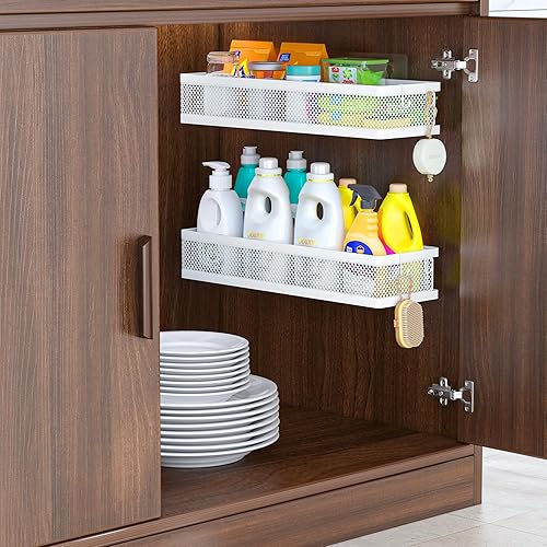 Miniatura 6 de PUSDON Cesta de metal para colgar en la pared, paquete de 2 unidades, apta para múltiples escenas, red blanca grande