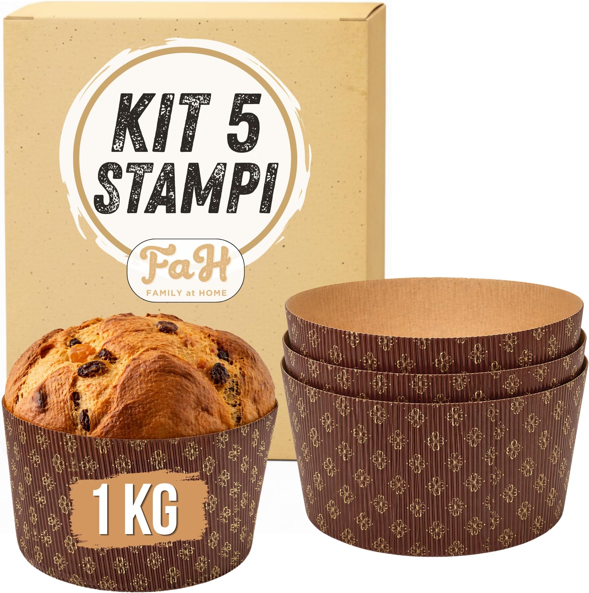 Premium Panettone Mould, 1 kg (5 pieces) – Professional Panettone Cups of Pure Cellulose Paper in Microwave, Designed for Panettone, Heat Resistant 220 °C
