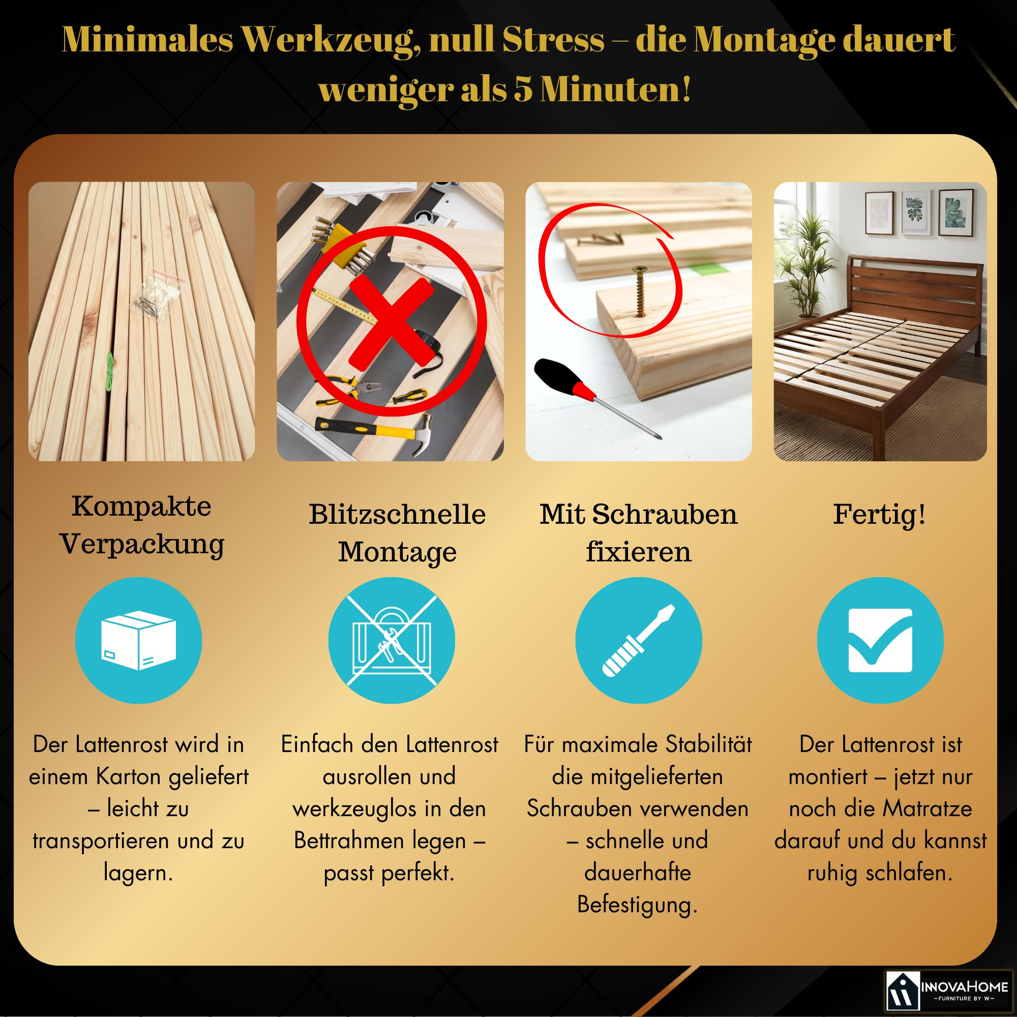 INNOVAHOME Standard Rollrost 140x200 - Zweiteiliger Kiefernholz Lattenrost
