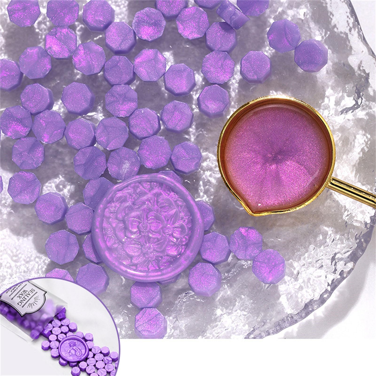 Hsyzygian 100 Pieces Octagons Sealing Wax Beads Glitter Wax Sealing Beads for Stamp Envelopes Invitations Wine Package