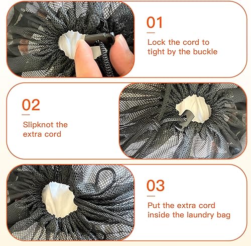 Miniatura 3 de Meeall Paquete de 2 bolsas de malla para lavandería, plegables, resistentes, grandes, para lavandería o viajes, con cierre de cordones, color blanco
