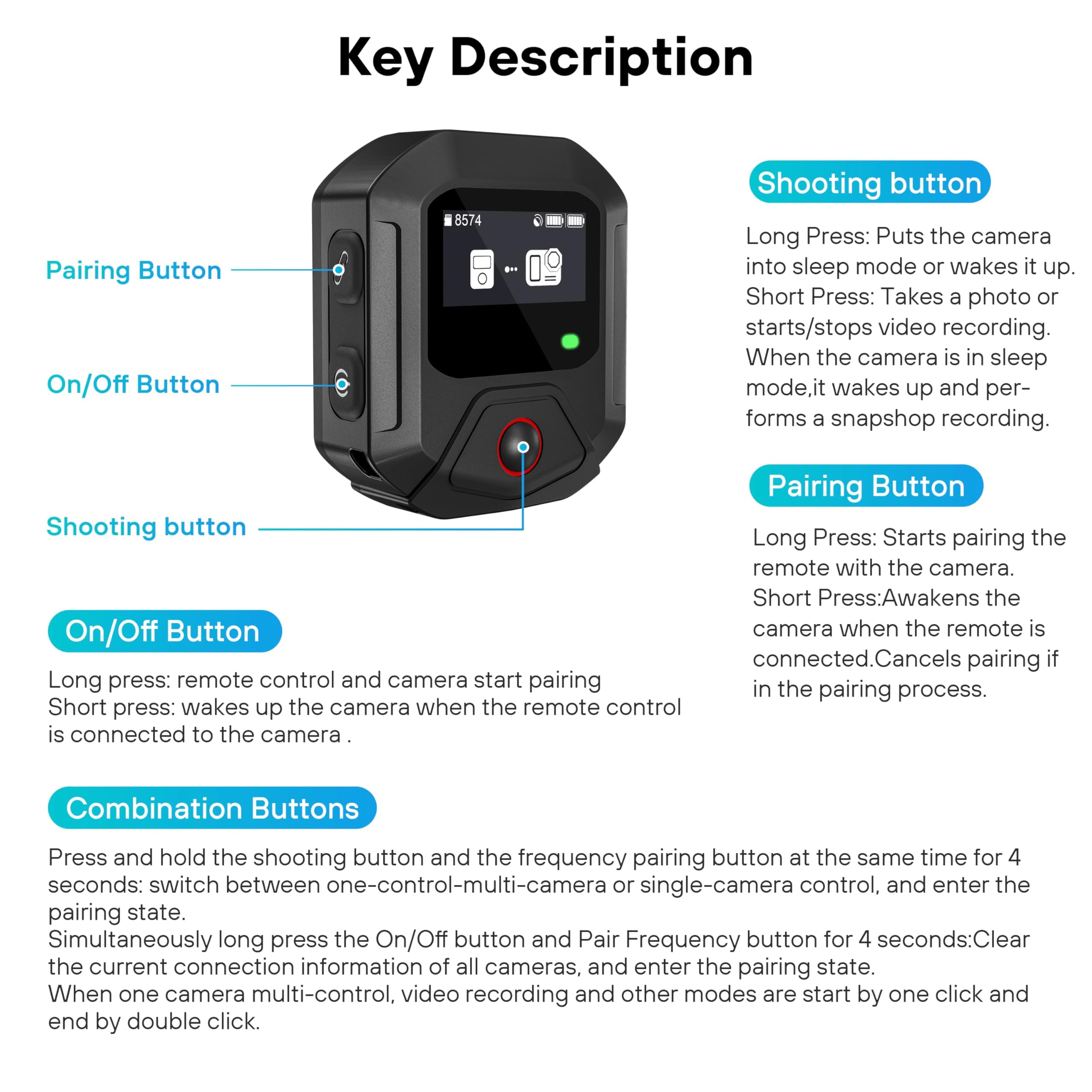 Treeboy Bluetooth GPS Remote Control per DJI Action 5 Pro/Action 4 - Accessori Intelligenti a 25M