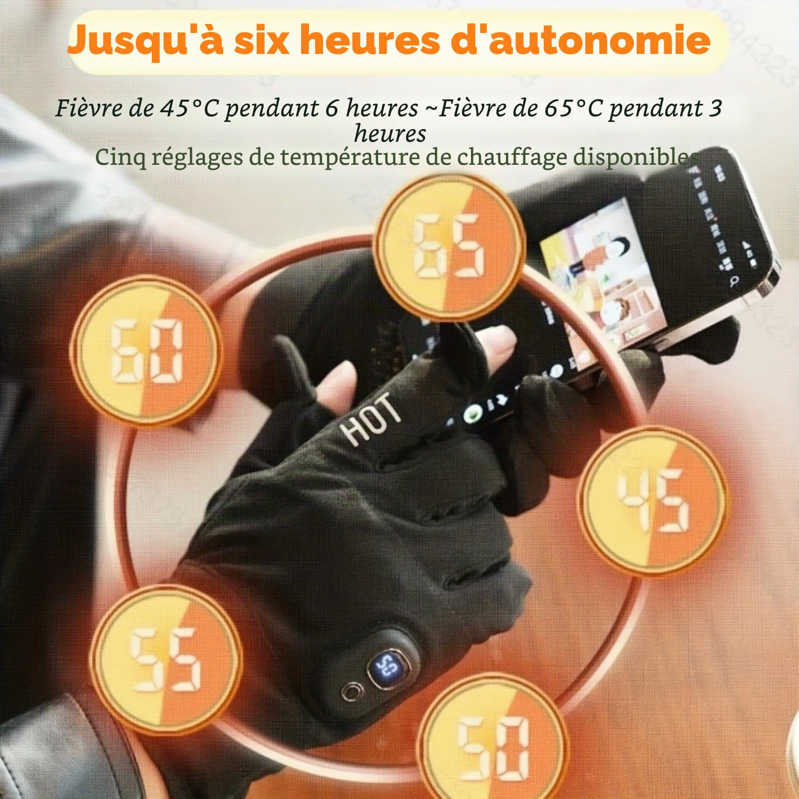 Gants chauffants électriques rechargeables avec batterie de 3000 mAh – 5 réglages de température – Gants chauffants sans doigts pour les activités de plein air, lavables en machine, taille universelle