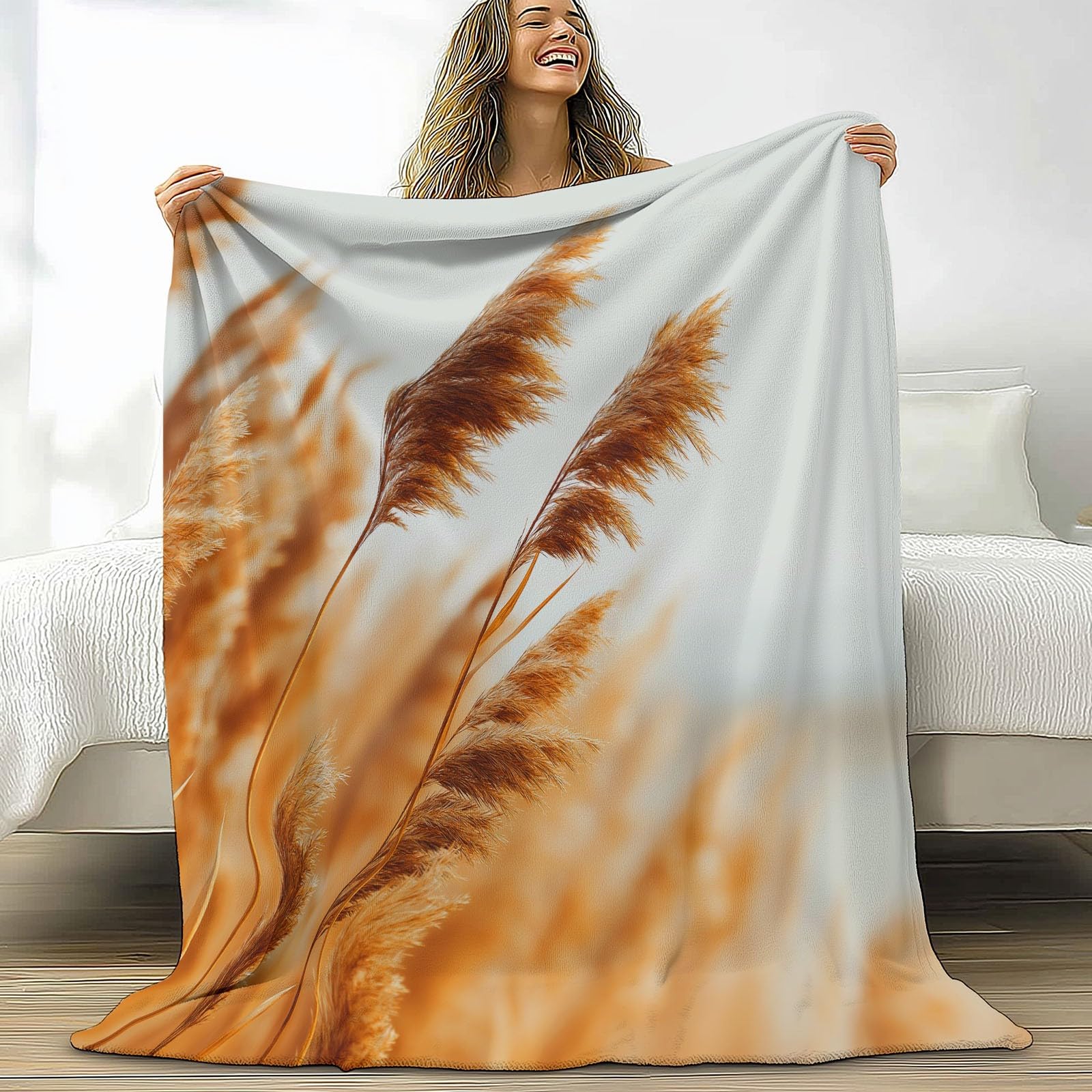 Couverture Polaire Flanelle Roseaux 150x200cm pour un Hiver Doux au Salon