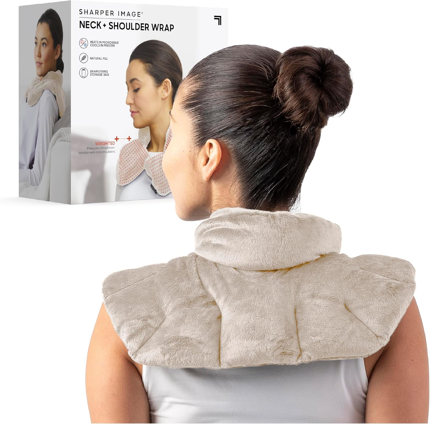 Sharper Image Unscented Heated Neck & Shoulder Wrap – Microwavable Warm & Cooling Plush Pad, Weighted for Pain, Tension & Stress Relief Therapy, Gift for Women & Men
