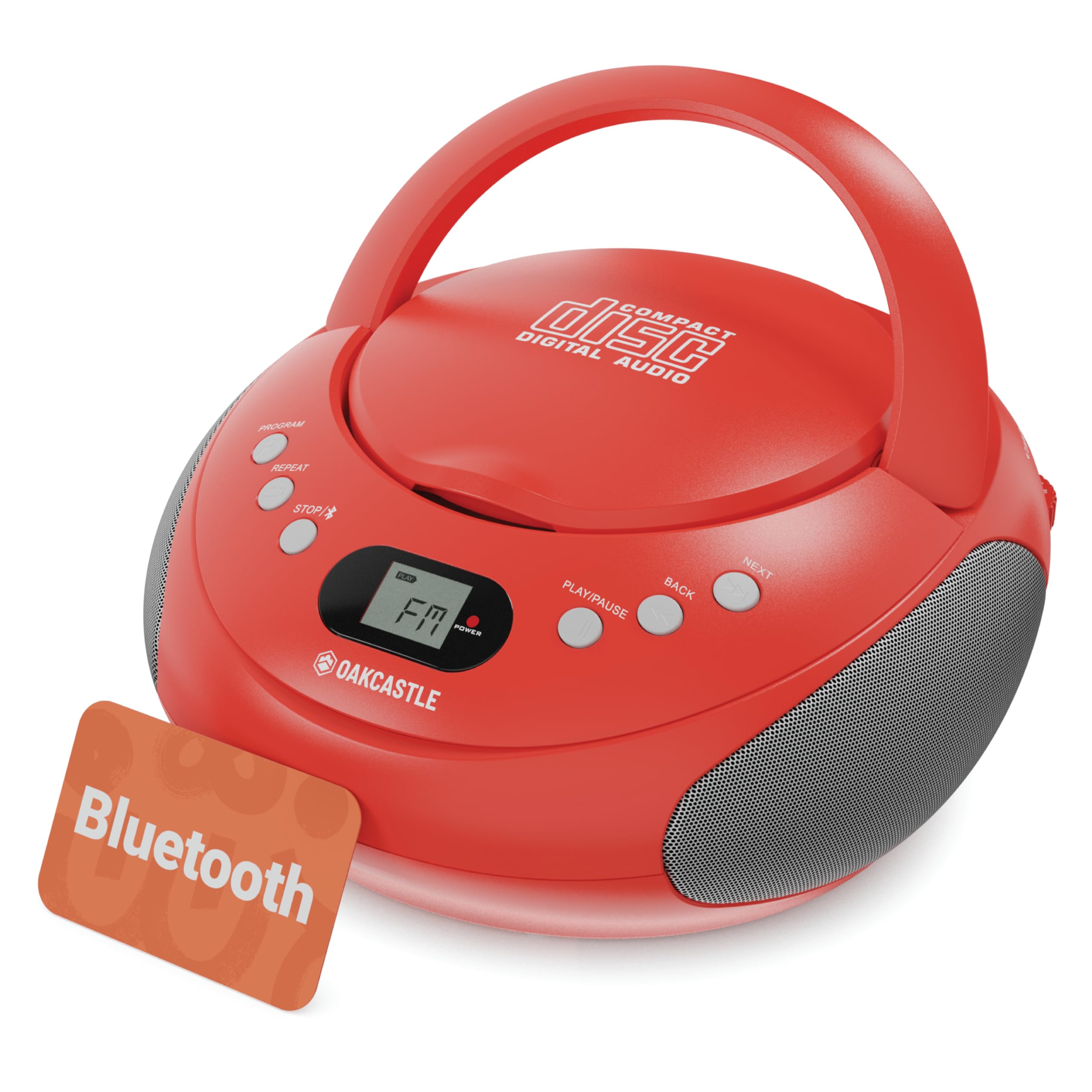 Portable Bluetooth CD Boombox with FM radio, Red