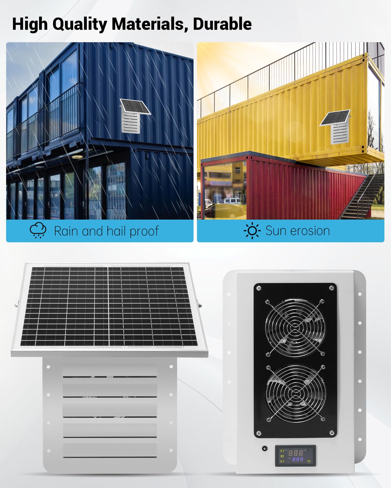 Kit di ventilazione solare per container da spedizione, con pannello pieghevole da 25 W e termostato, a prova di pioggia e grandine, adatto per case container, uffici,