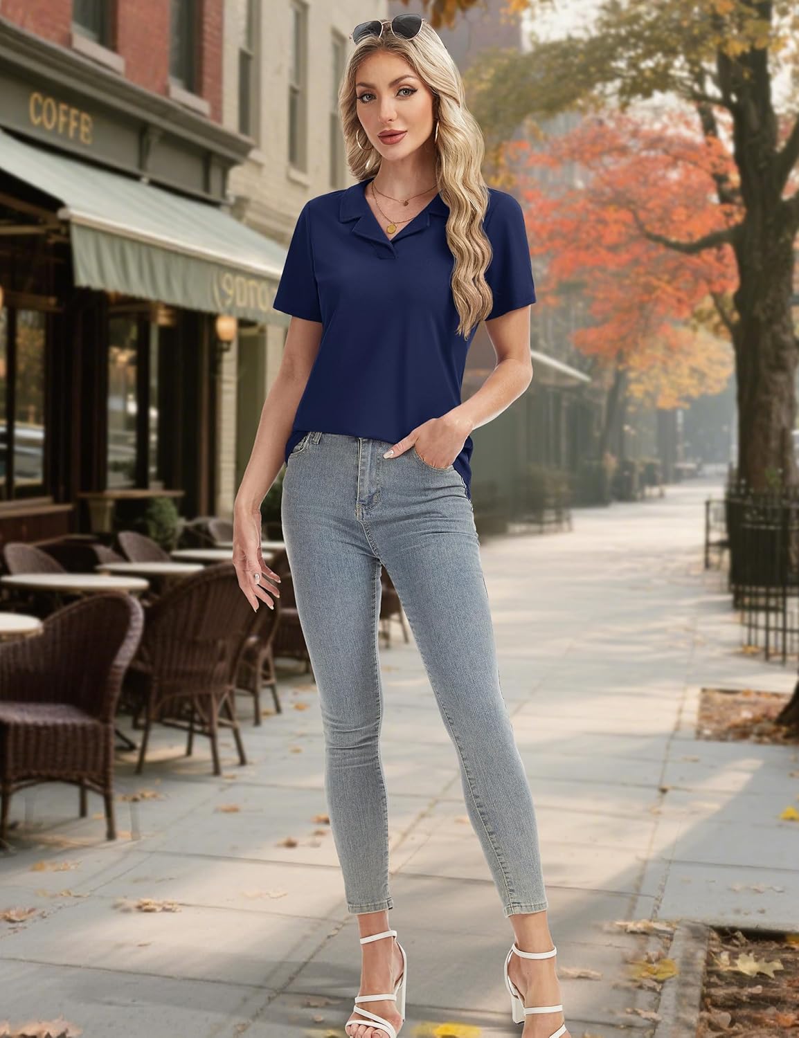 YUCOLEN Womens Polo Shirts V-Neck Lapel Collared UPF 50+ Short Sleeve Tee Business Casual Tops Trendy Summer Work Shirt - Image 7