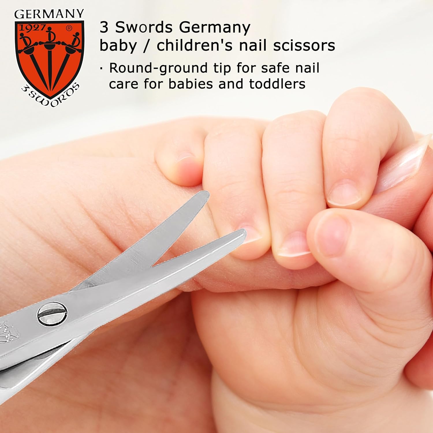 3 Swords Germany - Baby Nail Scissors Safety Scissors with round tips for Children - Babies - toddlers - Infants with Funny Bird case 'Corbi' - Stainless Steel Brand Quality Made in Germany (555)