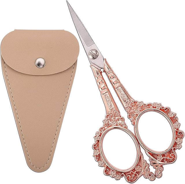 HITOPTY Sewing Scissors Embroidery Scissors, 4.5in Rose Gold Crochet Scissor with Sheath for Craft Cross Stitch Needlework Artwork Thread Yarn Cutting