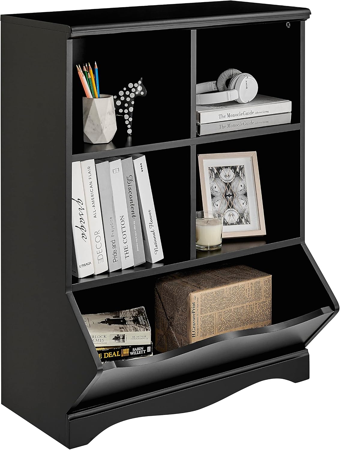 Danya B. Multi-Cubby Storage Cabinet - for Kids, Laundry, Organization, Display (Black)