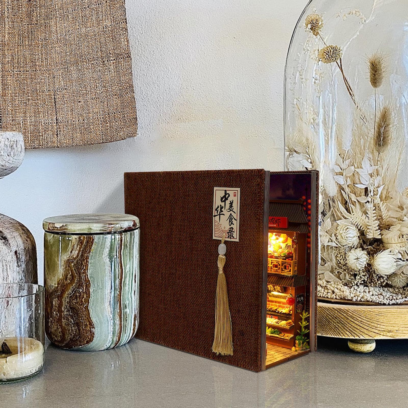 3D Holz Buchstütze Bausatz | Chinesisches Essen Miniatur | LED Licht